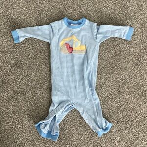 EUC Stitchy Fish boys striped onesie
